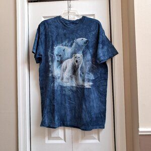 THE MOUNTAIN Blue Tie Dye Polar Bear Graphic Tee T-Shirt sz L